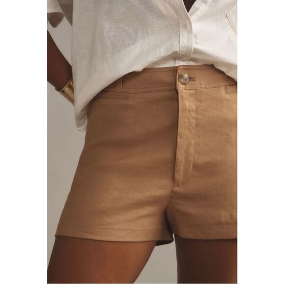 NEW Anthropologie Maeve Ettie Beige High Rise Slim Pitched Linen Shorts Size 32 - Picture 2 of 4